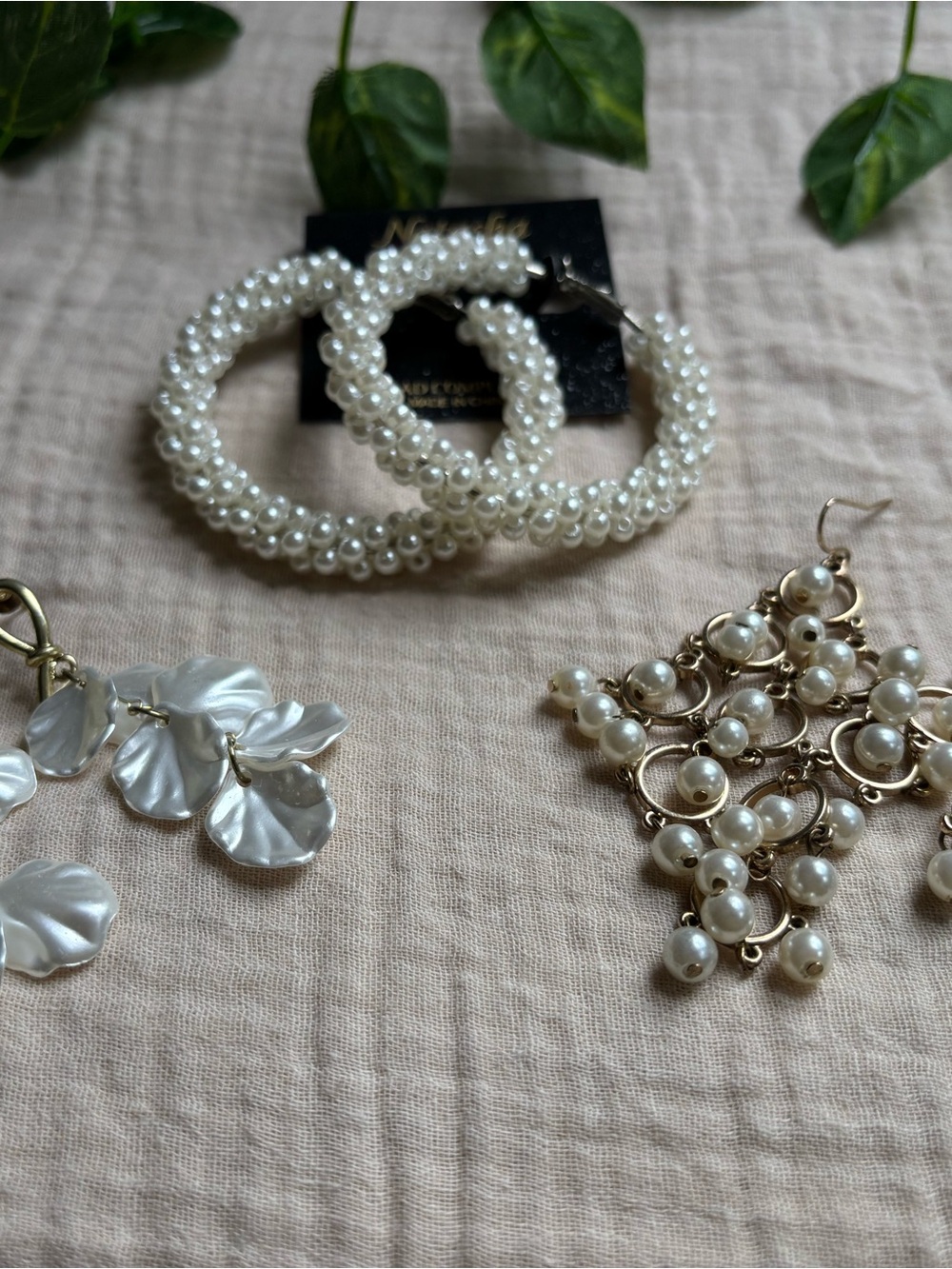 3-Piece Boho White Pearl & Petal Statement Earring Bundle ✨ Shell / Pearl Glam